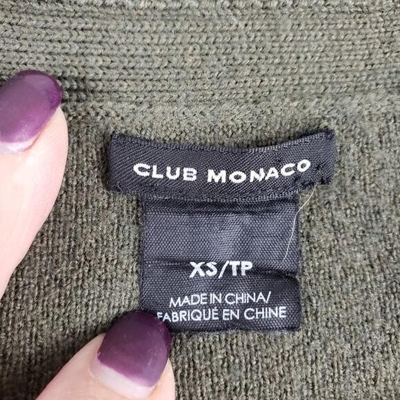 Club Monaco Women's XS‎ Merino Wool Pullover Tunic Sweater Olive Green Earthy - Picture 5 of 8